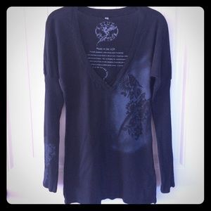 Blue Tattoo Graphic Long-sleeve Knit Tee
